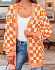 Wrenley Checkered Open Front Drop Shoulder Cardigan
