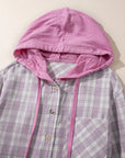 Checker Button-Up Chest Pocket Hooded Shacket