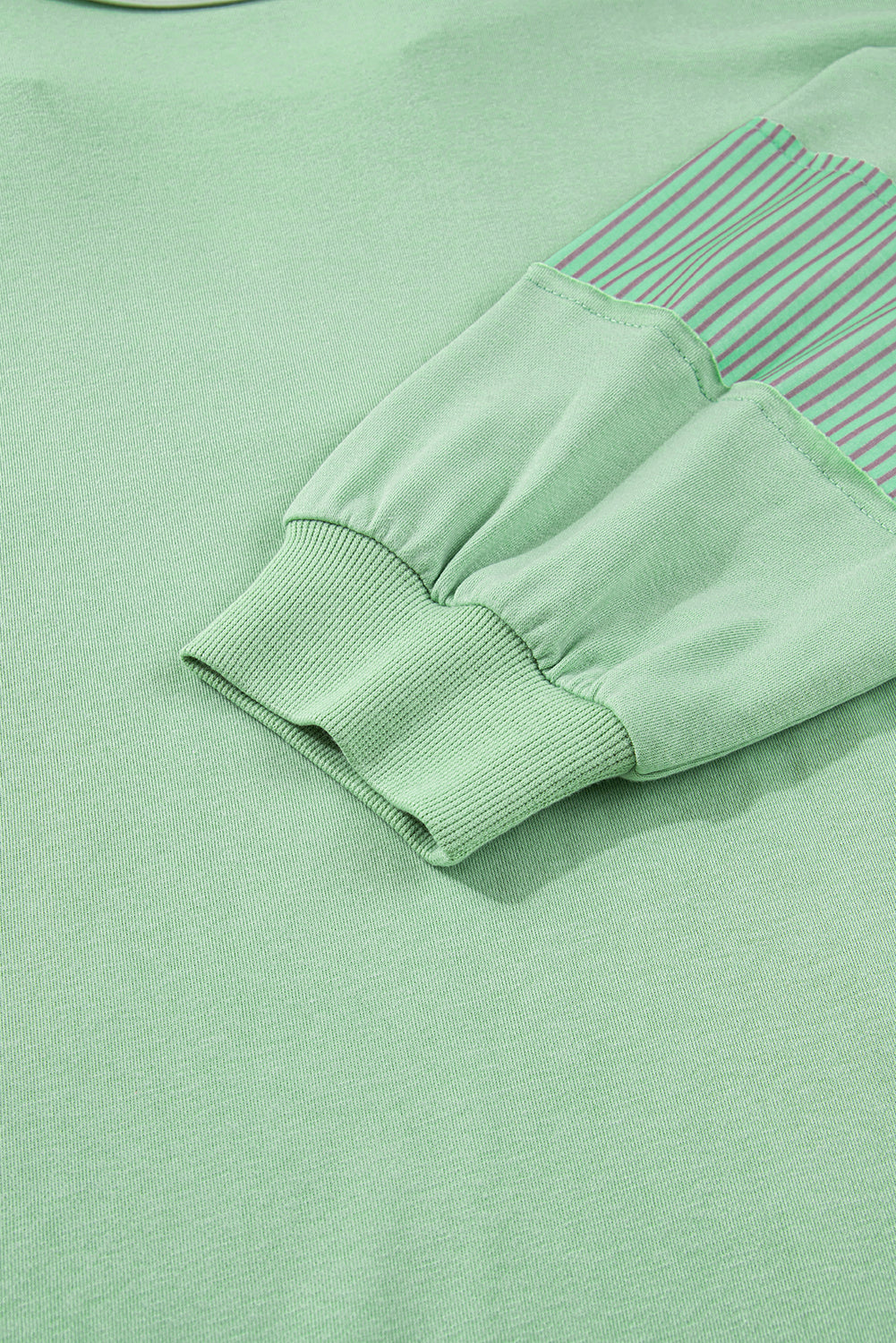 Moonlight Jade Color Block Striped Patchwork Collar V Neck Plus Size Sweatshirt