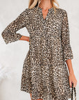 Leopard 3/4 Sleeve V-Neck Dress