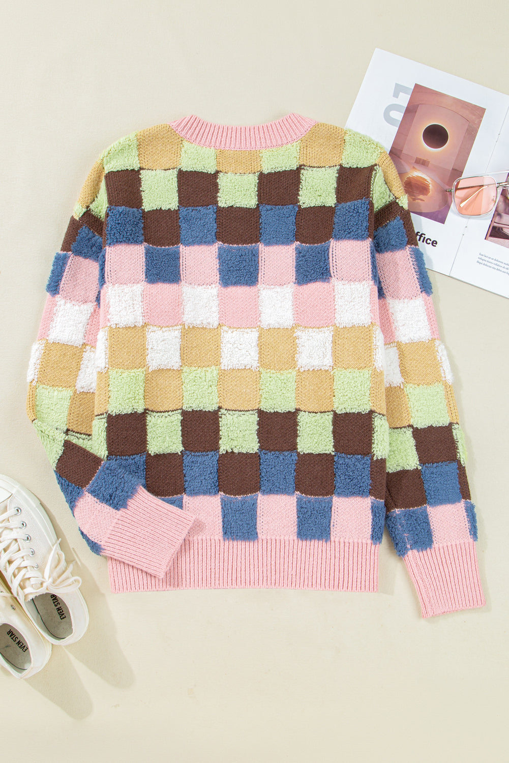 Checker Button Front Cardigan