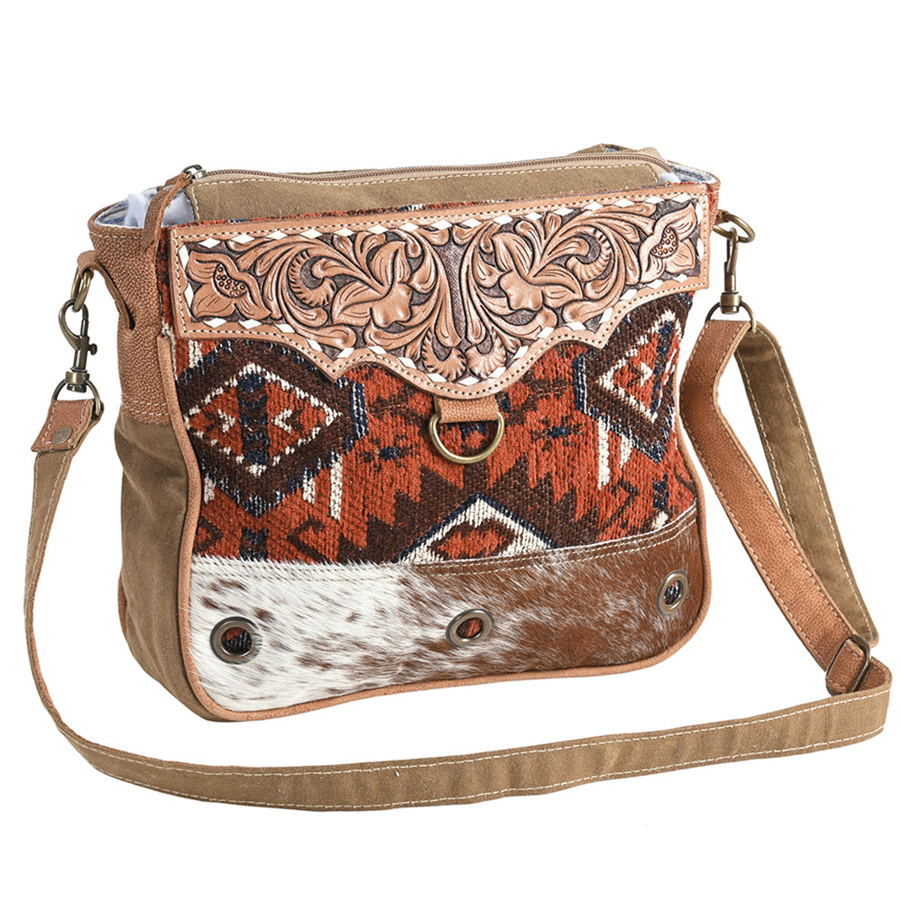 OHLAY OHV348 Cross Body Hand Tooled Upcycled Wool Upcycled Canvas Hair-On Genuine Leather women bag western handbag purse