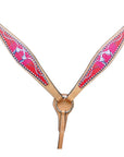 HILASON Western Horse Genuine American Leather Headstall & Breast Collar Set Red Croos Gun Printed