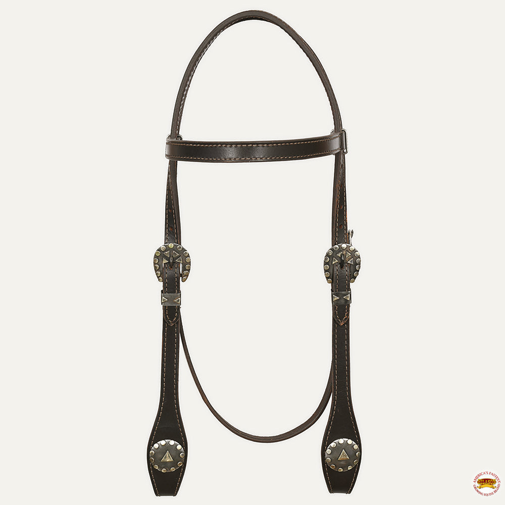 Hilason Western Horse Genuine Leather Headstall Bridle Engraved GS Concho Brown