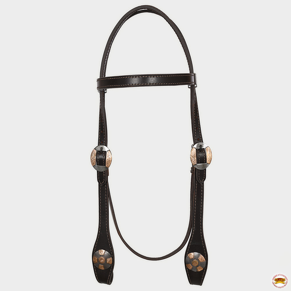 Hilason Western Horse Genuine Leather Headstall Bridle Engraved GS Concho Brown