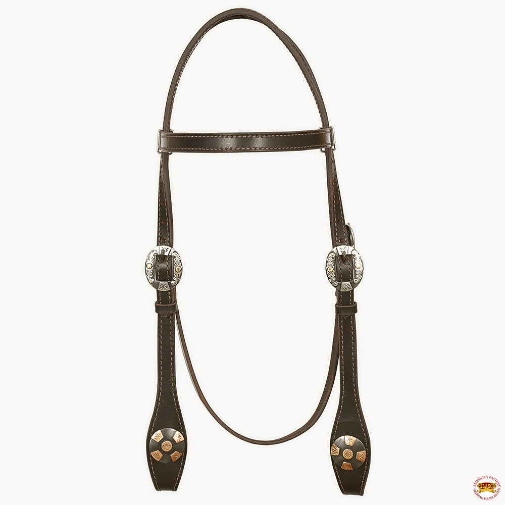 Hilason Western Horse Genuine Leather Headstall Bridle Engraved GS Concho Brown