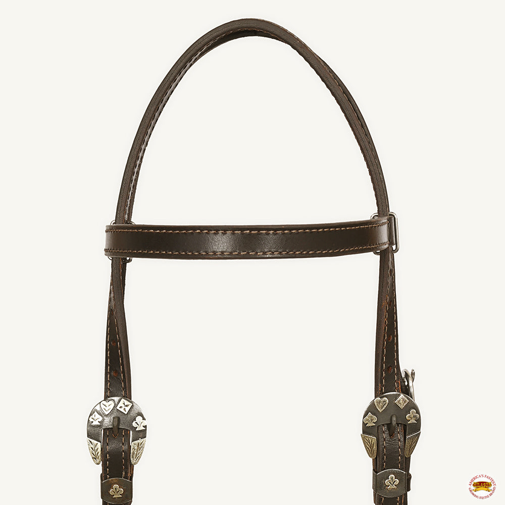 Hilason Western Horse Genuine Leather Headstall Bridle Engraved GS Concho Brown
