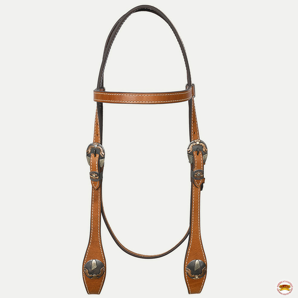 Hilason Western Horse Genuine Leather Headstall Bridle Engraved GS Concho Chestnut