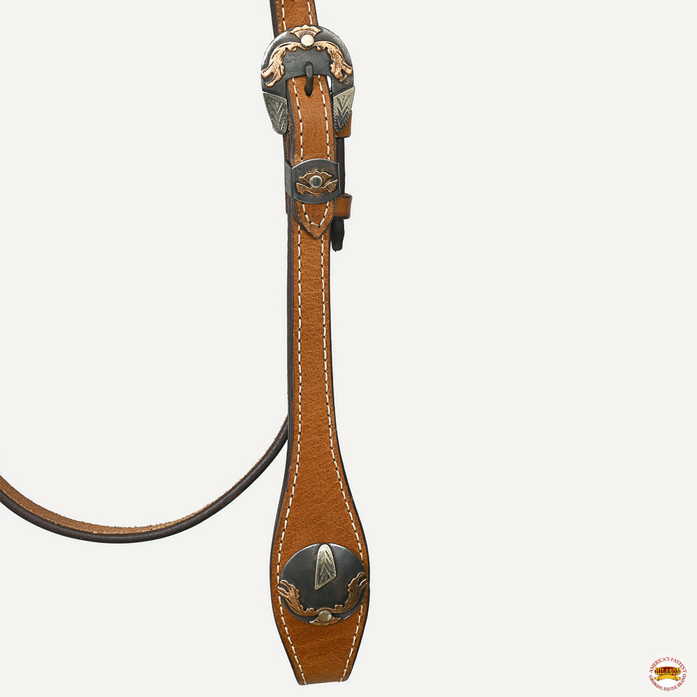 Hilason Western Horse Genuine Leather Headstall Bridle Engraved GS Concho Chestnut