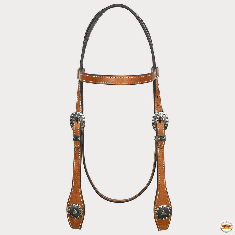 Hilason Western Horse Genuine Leather Headstall Bridle Engraved GS Concho Chestnut