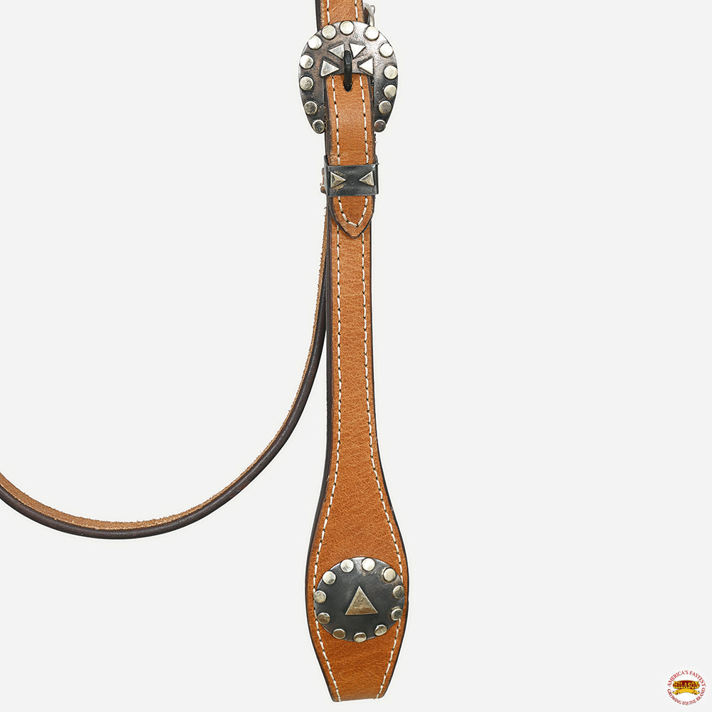 Hilason Western Horse Genuine Leather Headstall Bridle Engraved GS Concho Chestnut