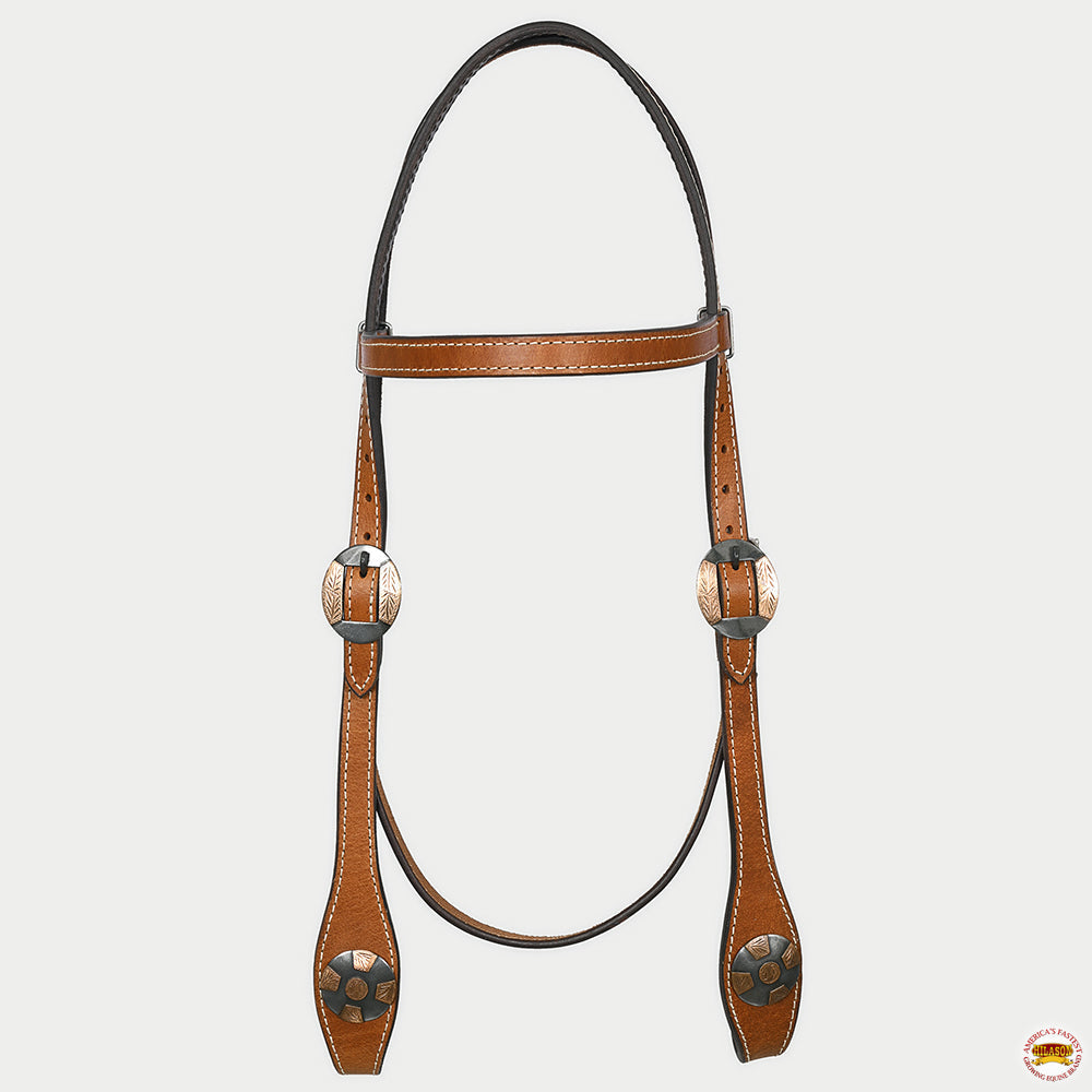 Hilason Western Horse Genuine Leather Headstall Bridle Engraved GS Concho Chestnut
