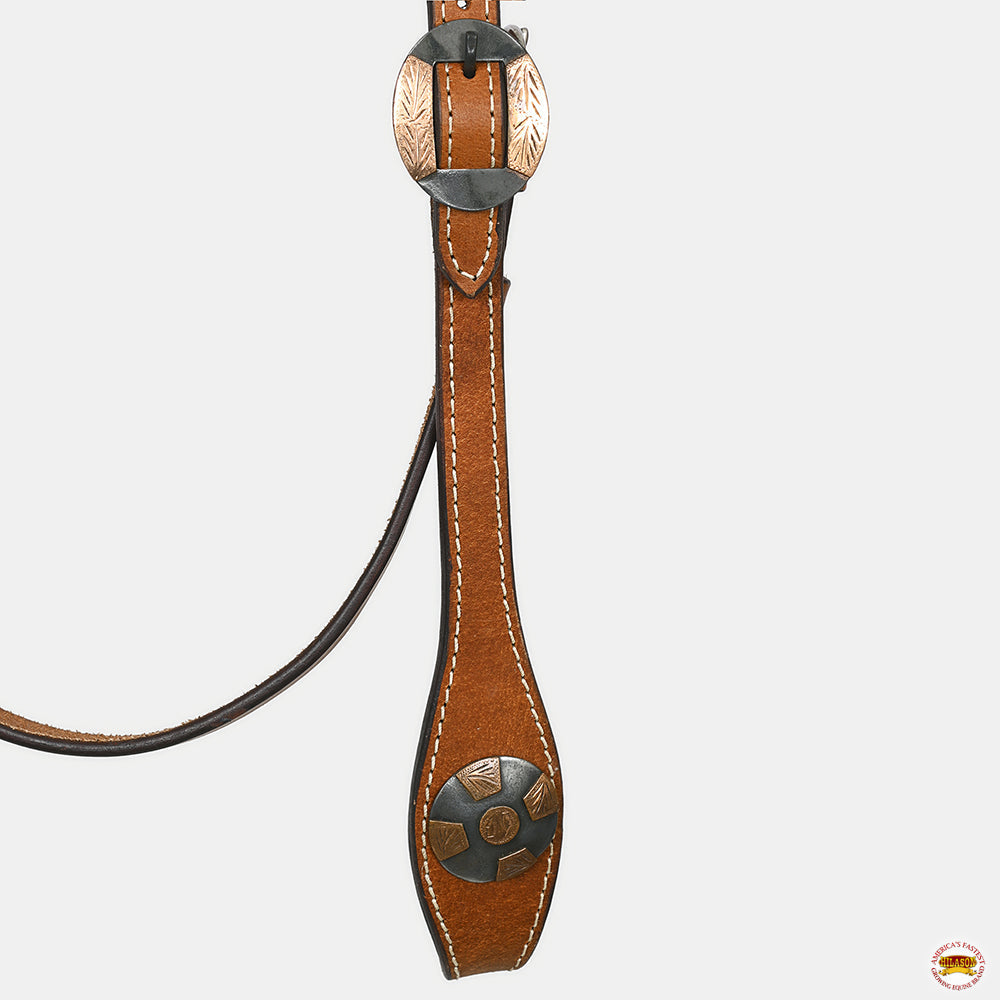 Hilason Western Horse Genuine Leather Headstall Bridle Engraved GS Concho Chestnut