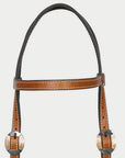 Hilason Western Horse Genuine Leather Headstall Bridle Engraved GS Concho Chestnut