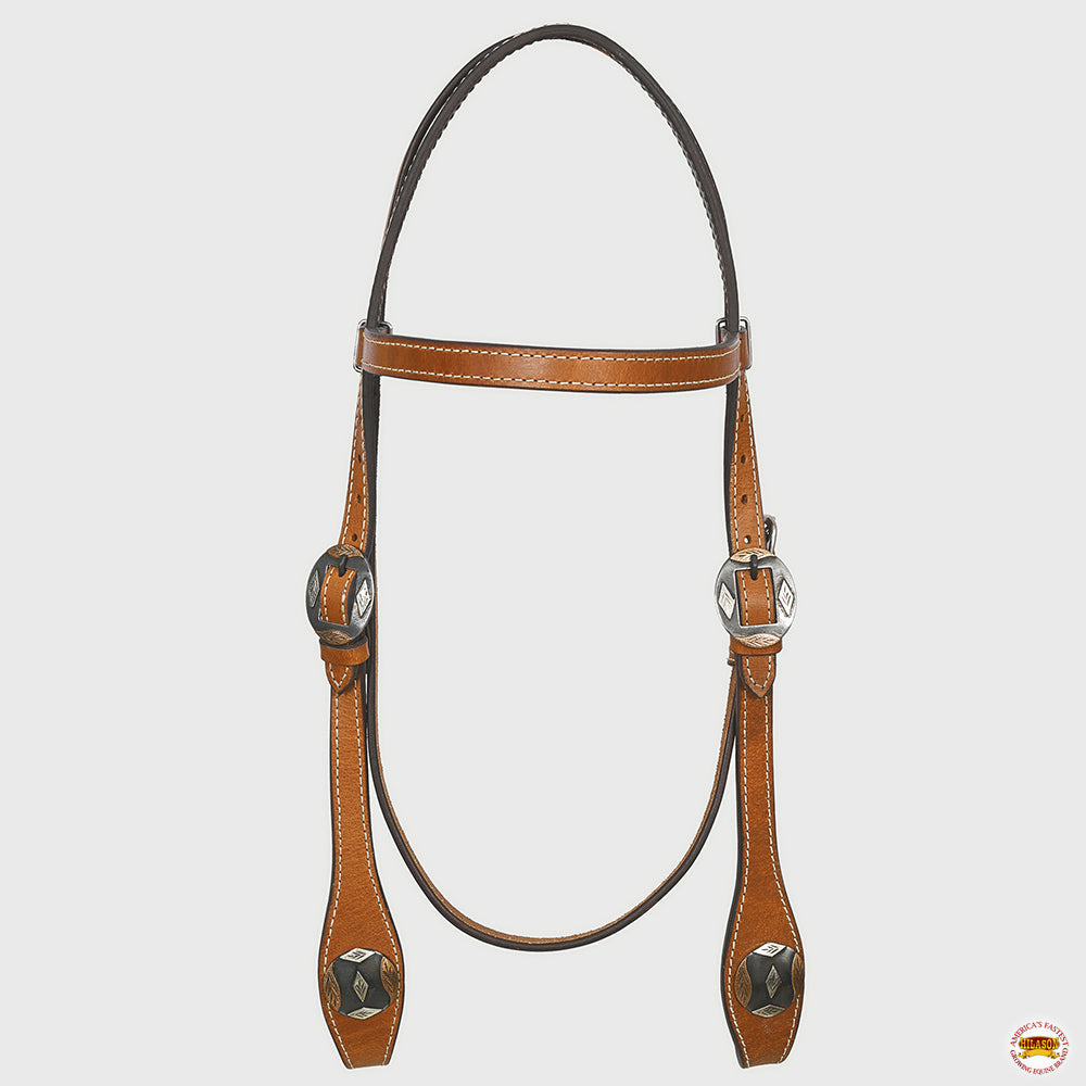 Hilason Western Horse Genuine Leather Headstall Bridle Engraved GS Concho Chestnut