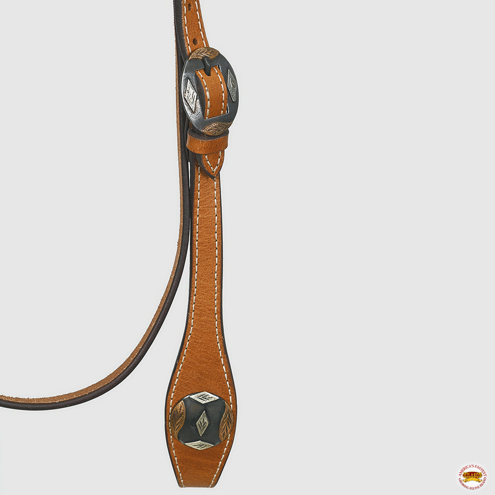 Hilason Western Horse Genuine Leather Headstall Bridle Engraved GS Concho Chestnut