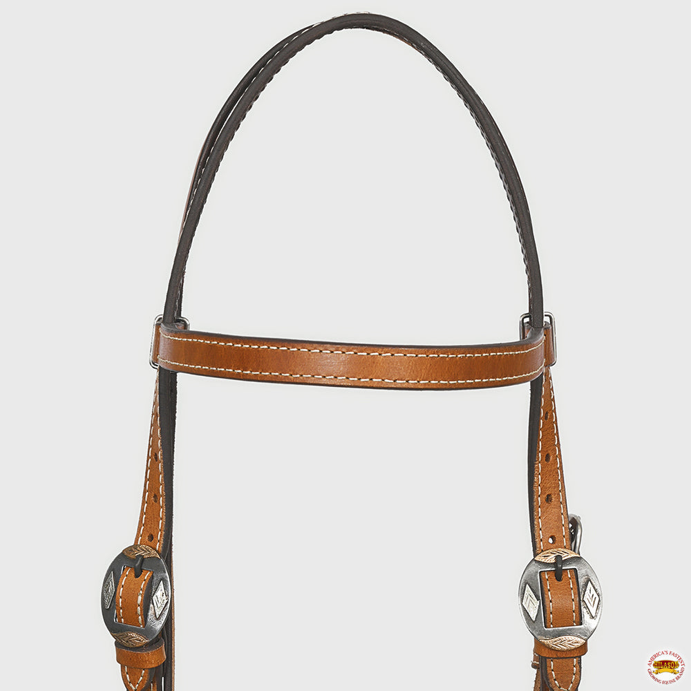 Hilason Western Horse Genuine Leather Headstall Bridle Engraved GS Concho Chestnut