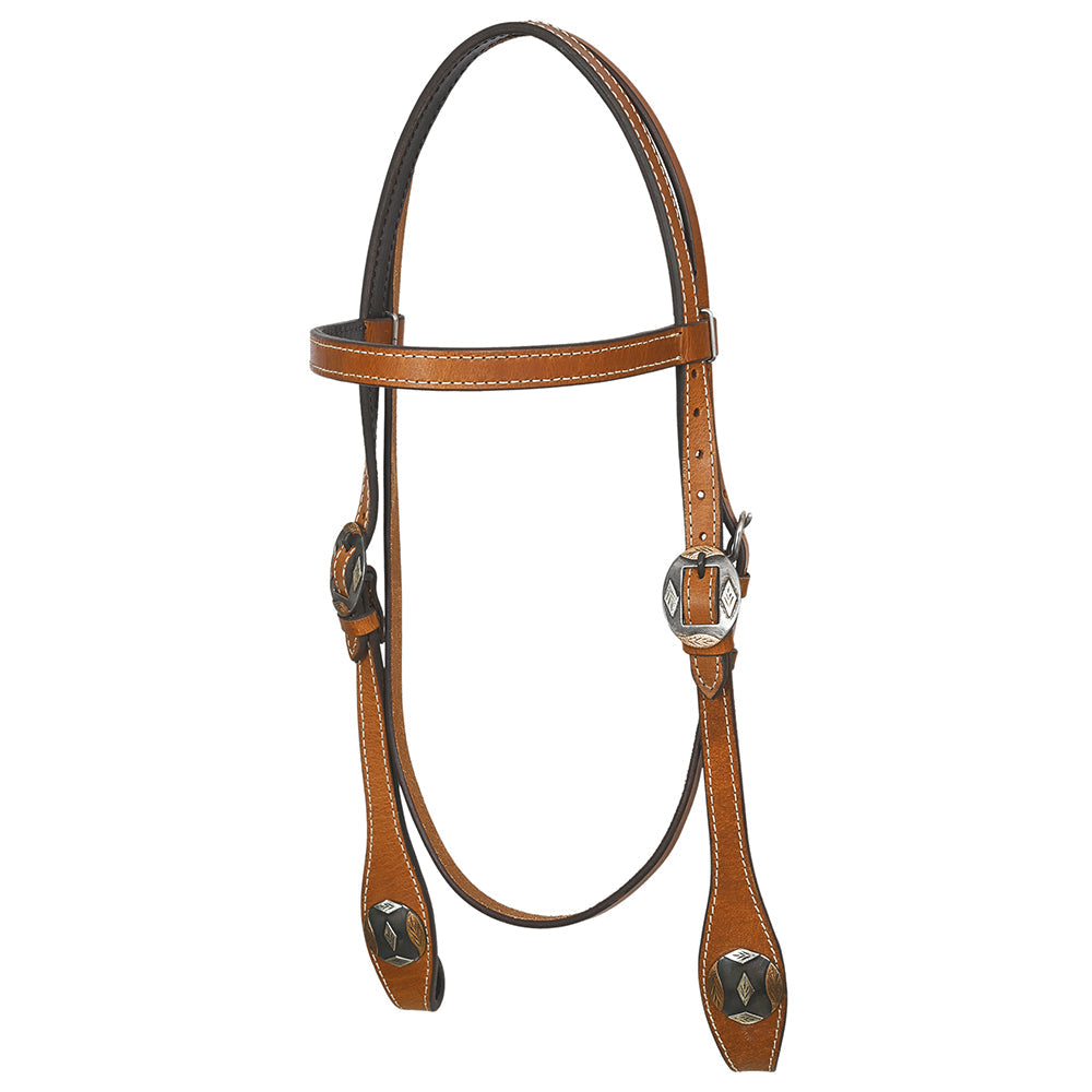 Hilason Western Horse Genuine Leather Headstall Bridle Engraved GS Concho Chestnut