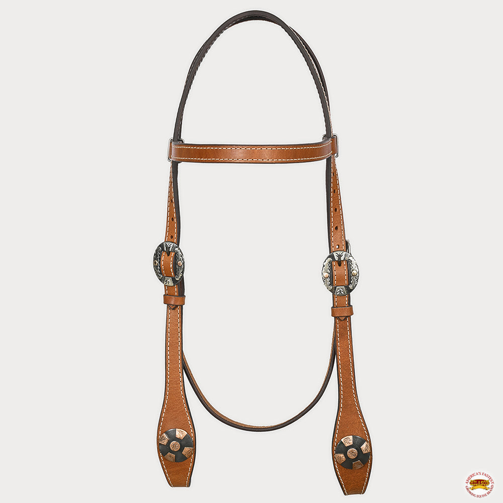 Hilason Western Horse Genuine Leather Headstall Bridle Engraved GS Concho Chestnut