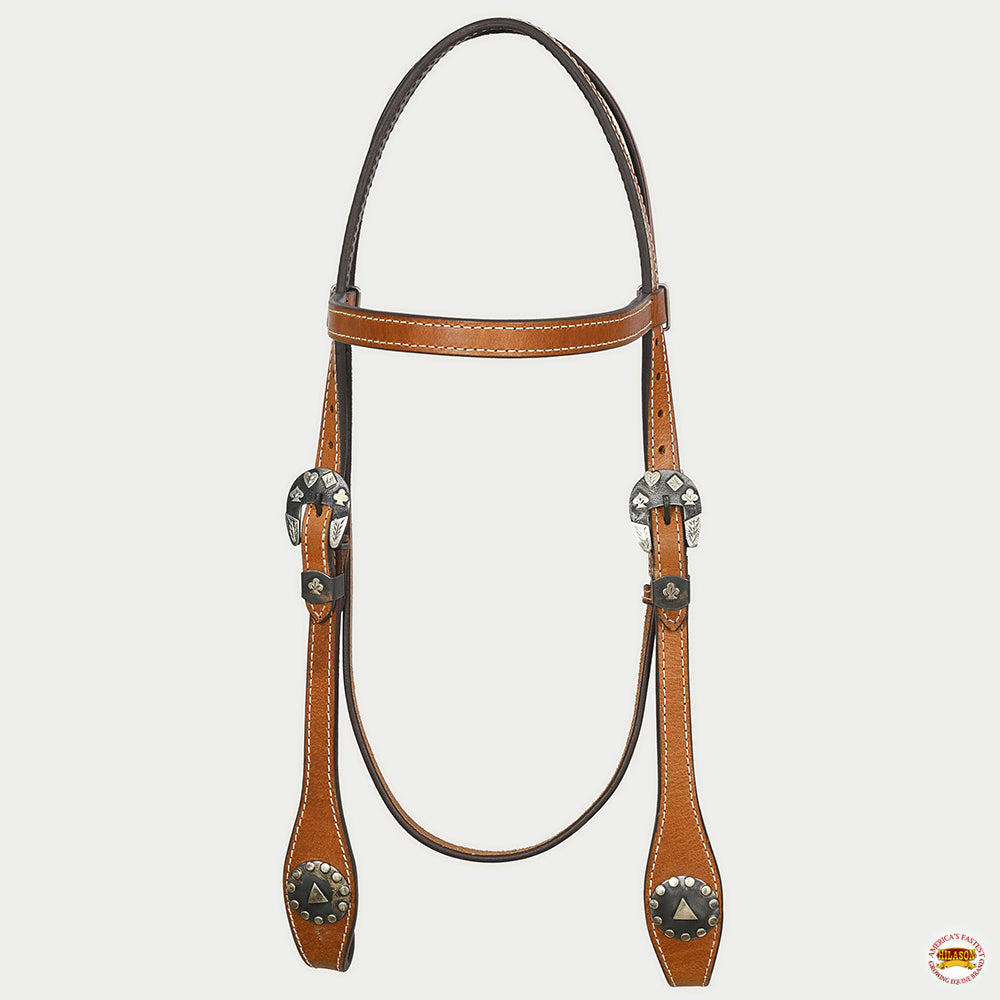 Hilason Western Horse Genuine Leather Headstall Bridle Engraved GS Concho Chestnut