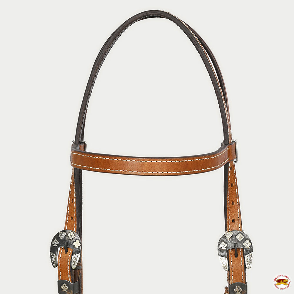 Hilason Western Horse Genuine Leather Headstall Bridle Engraved GS Concho Chestnut