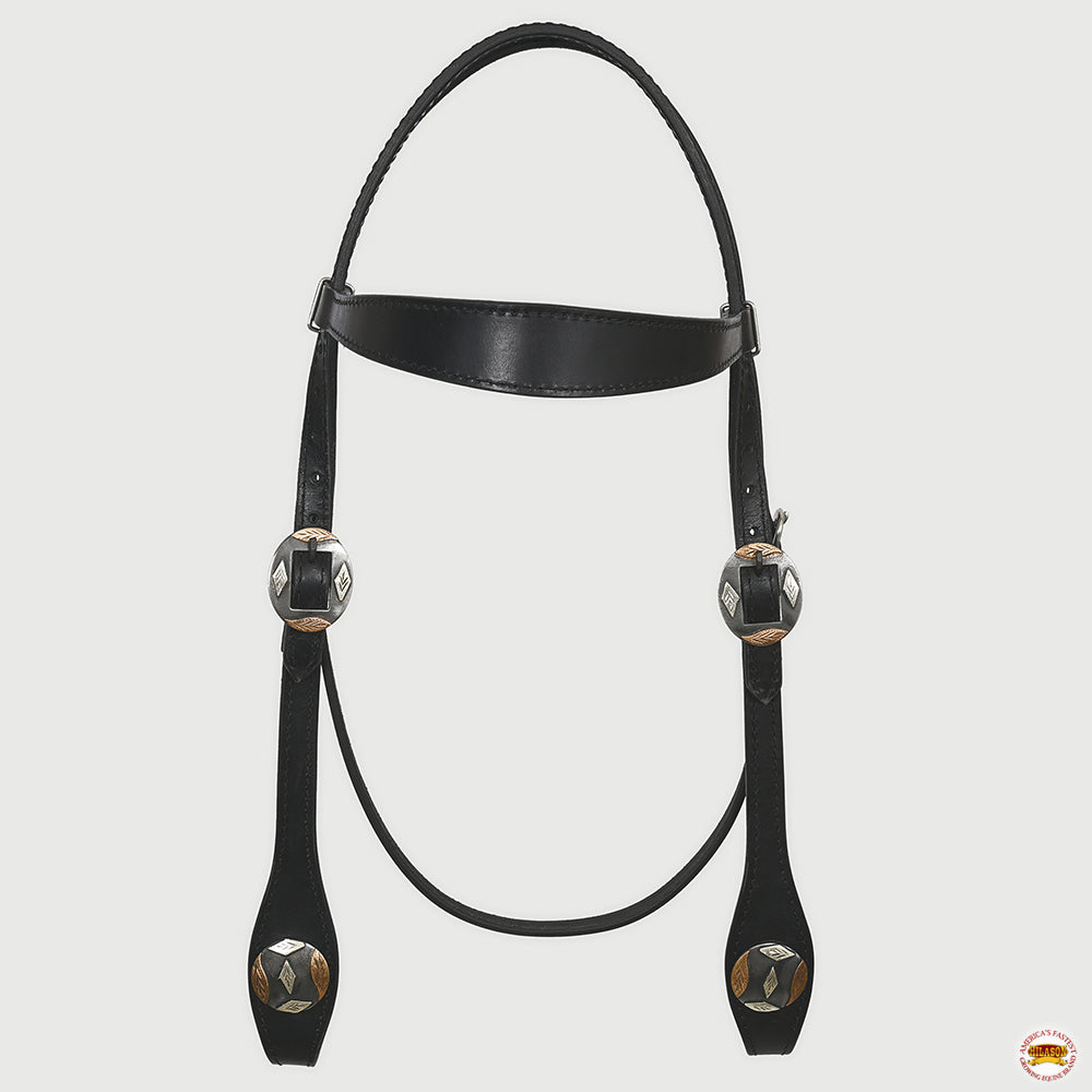 Hilason Western Horse Genuine Leather Headstall Bridle Engraved GS Concho Black
