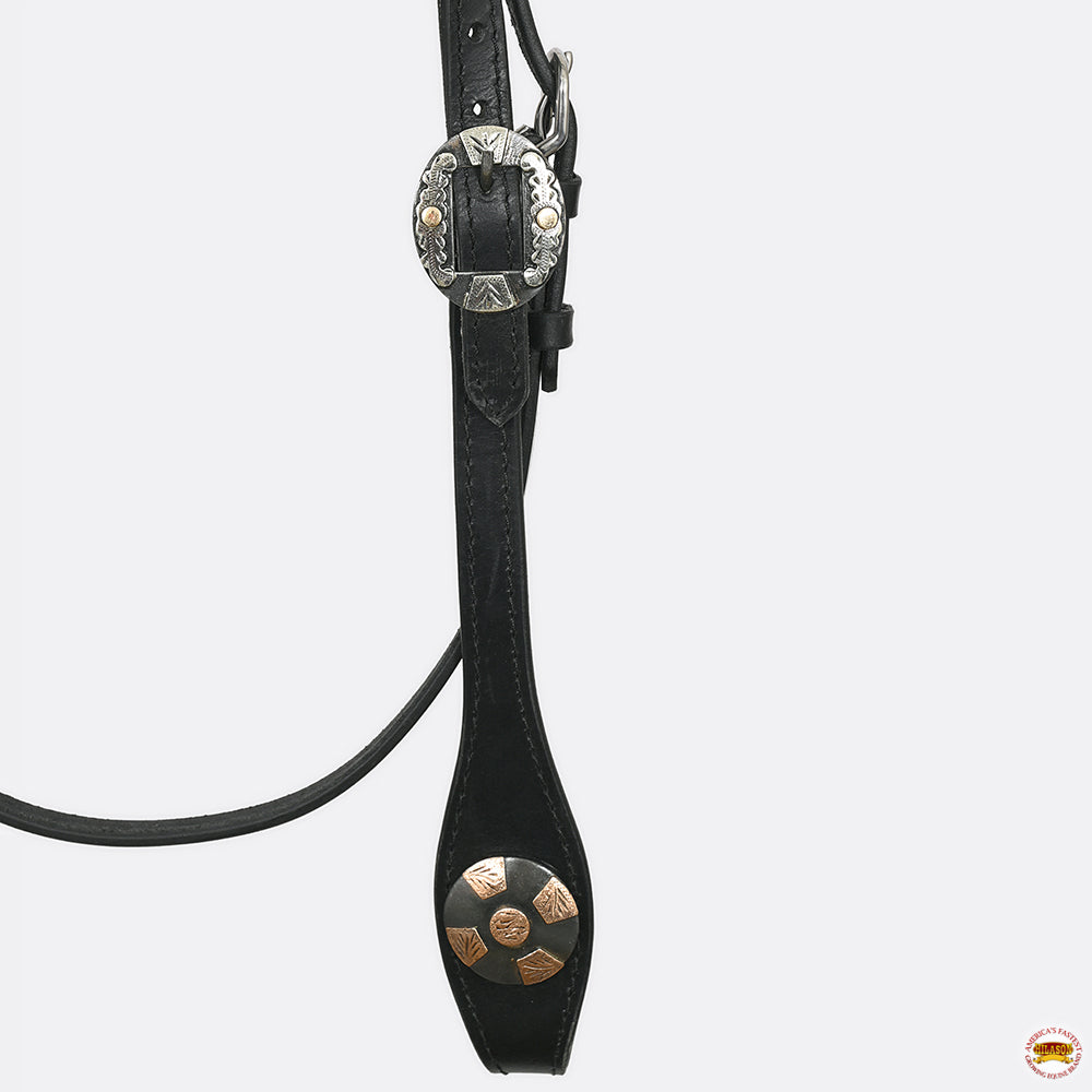 Hilason Western Horse Genuine Leather Headstall Bridle Engraved GS Concho Black