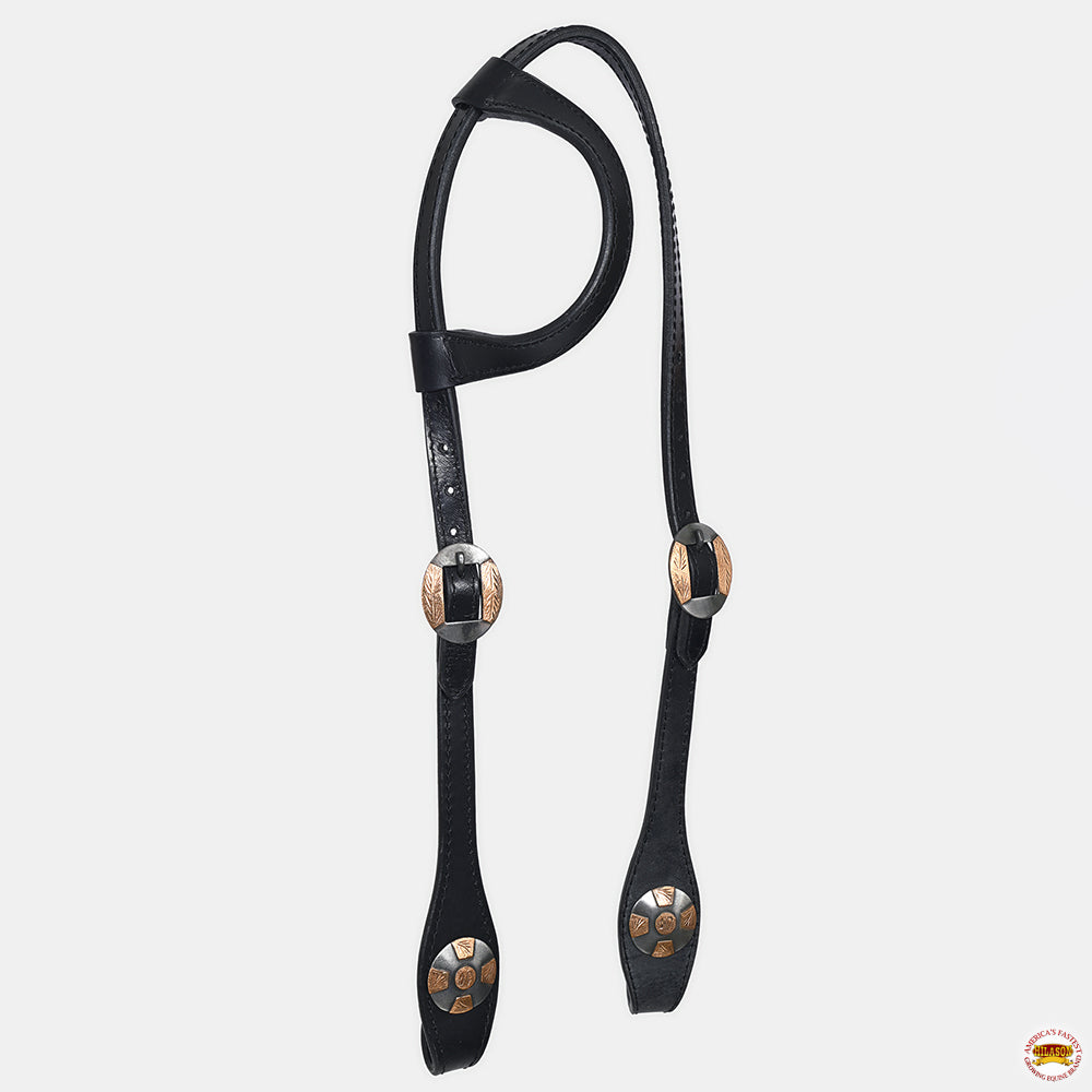Hilason Horse Genuine Leather One Ear Headstall Bridle GS Concho Black