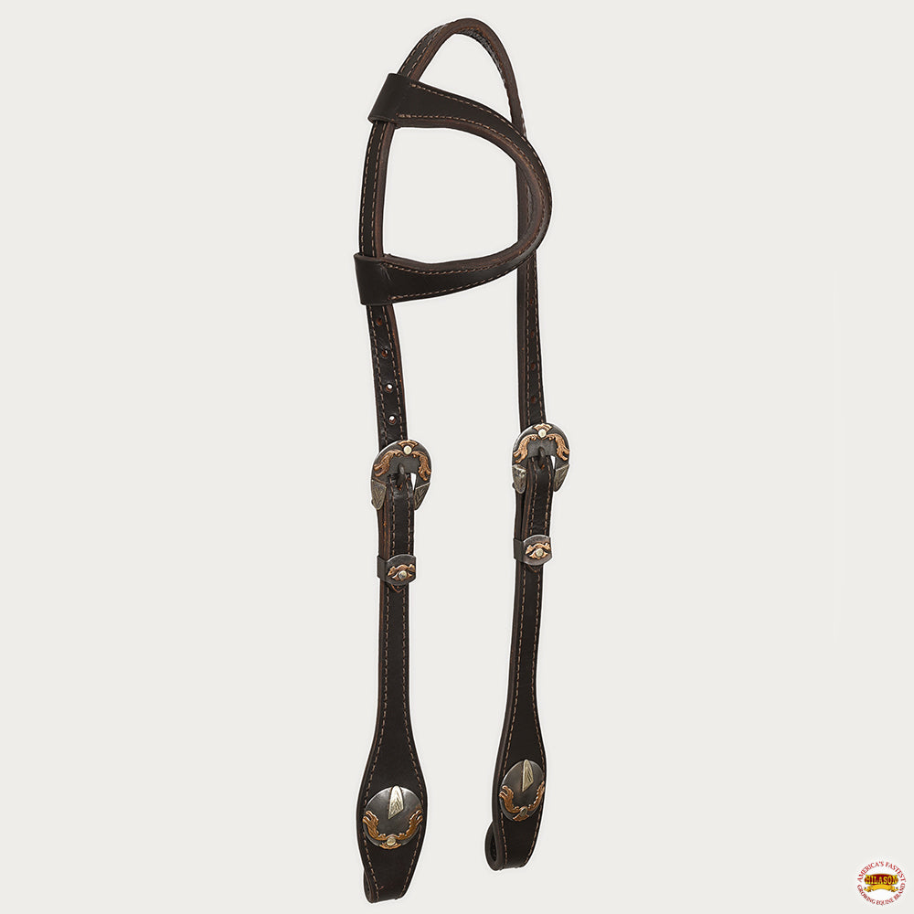 Hilason Western Horse Genuine Leather One Ear Headstall Bridle Engraved GS Concho Brown