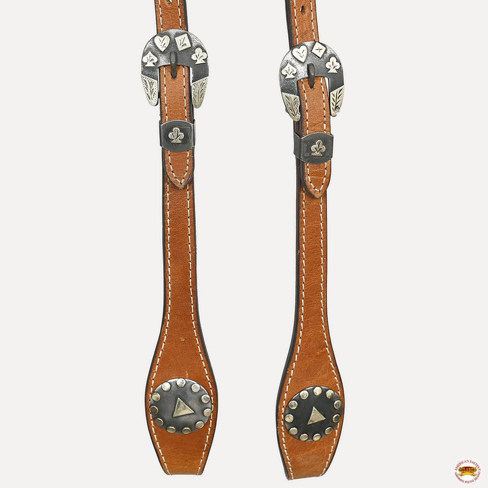 Hilason Western Horse Genuine Leather One Ear Headstall Bridle Engraved GS Concho Chestnut
