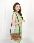 OHA119A Ohlay Western Genuine Leather Hand Tooled Women  Crossbody Bags