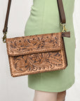 OHA119A Ohlay Western Genuine Leather Hand Tooled Women  Crossbody Bags