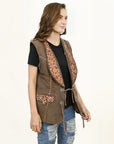 American Darling Genuine Vintage leather Hand tooled hand carved Women Blazer shirt jacket dress ladies girl