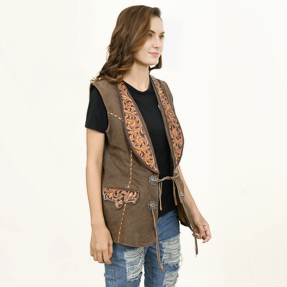 American Darling Genuine Vintage leather Hand tooled hand carved Women Blazer shirt jacket dress ladies girl