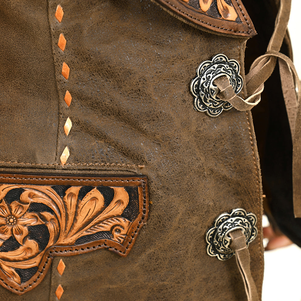American Darling Genuine Vintage leather Hand tooled hand carved Women Blazer shirt jacket dress ladies girl