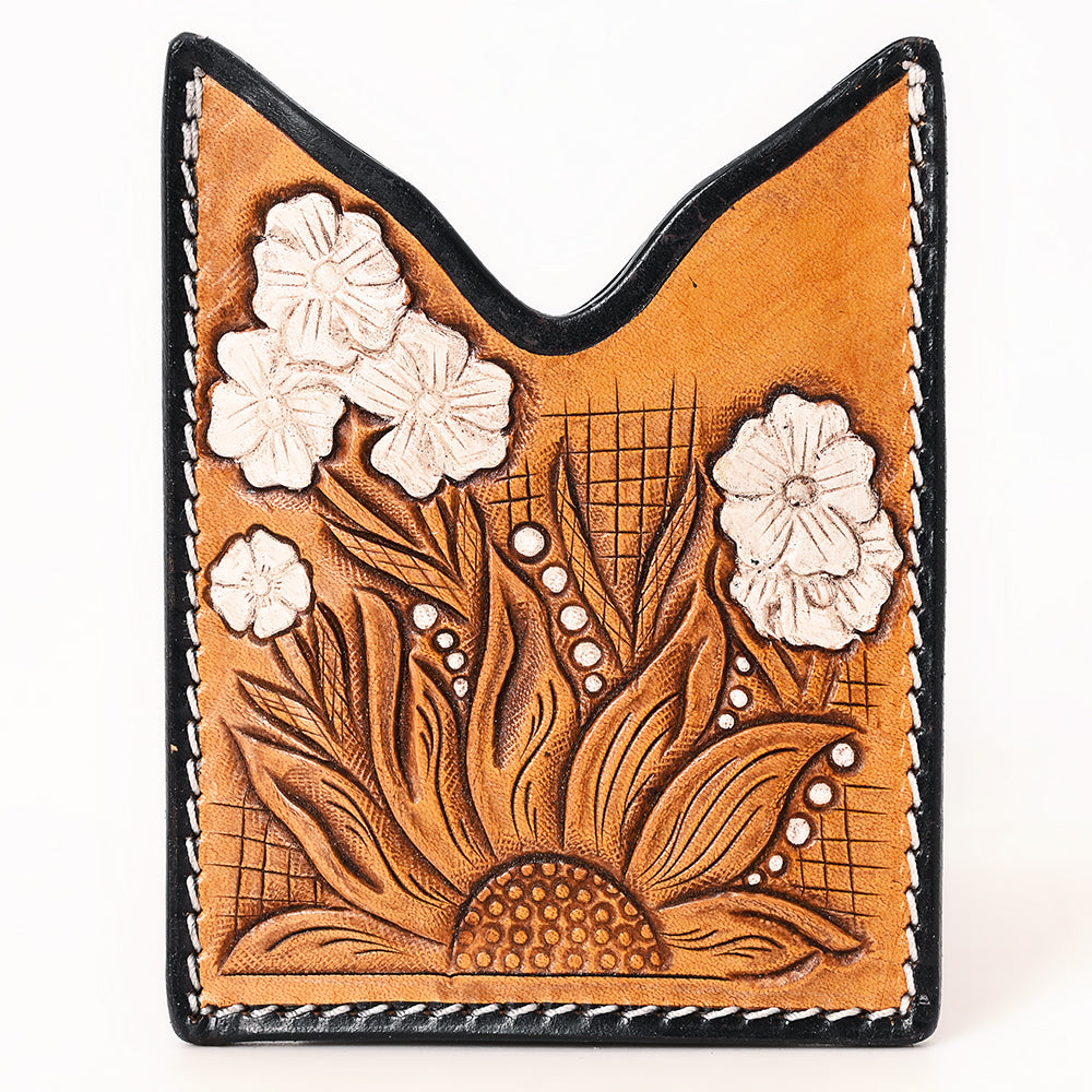 American Darling Floral Women &amp; Men Hand Carved Genuine Leather Card Holder