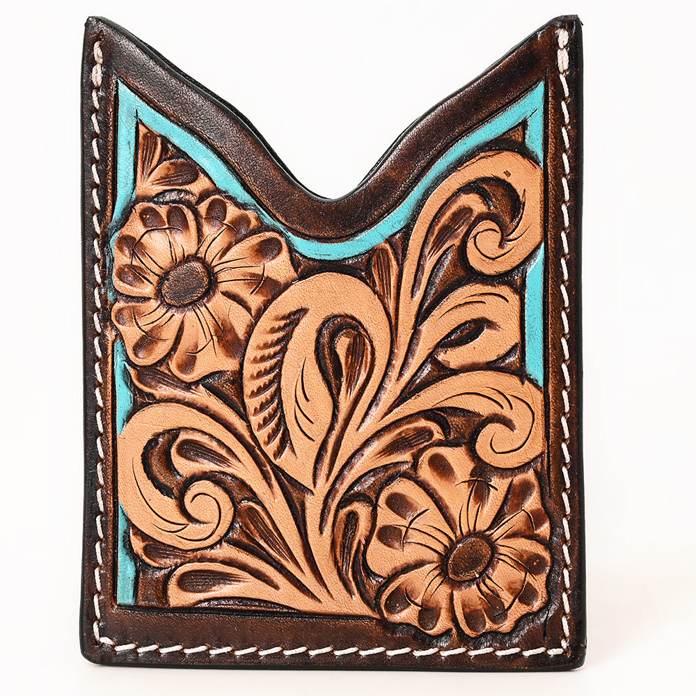 American Darling Floral Women &amp; Men Hand Carved Genuine Leather Card Holder