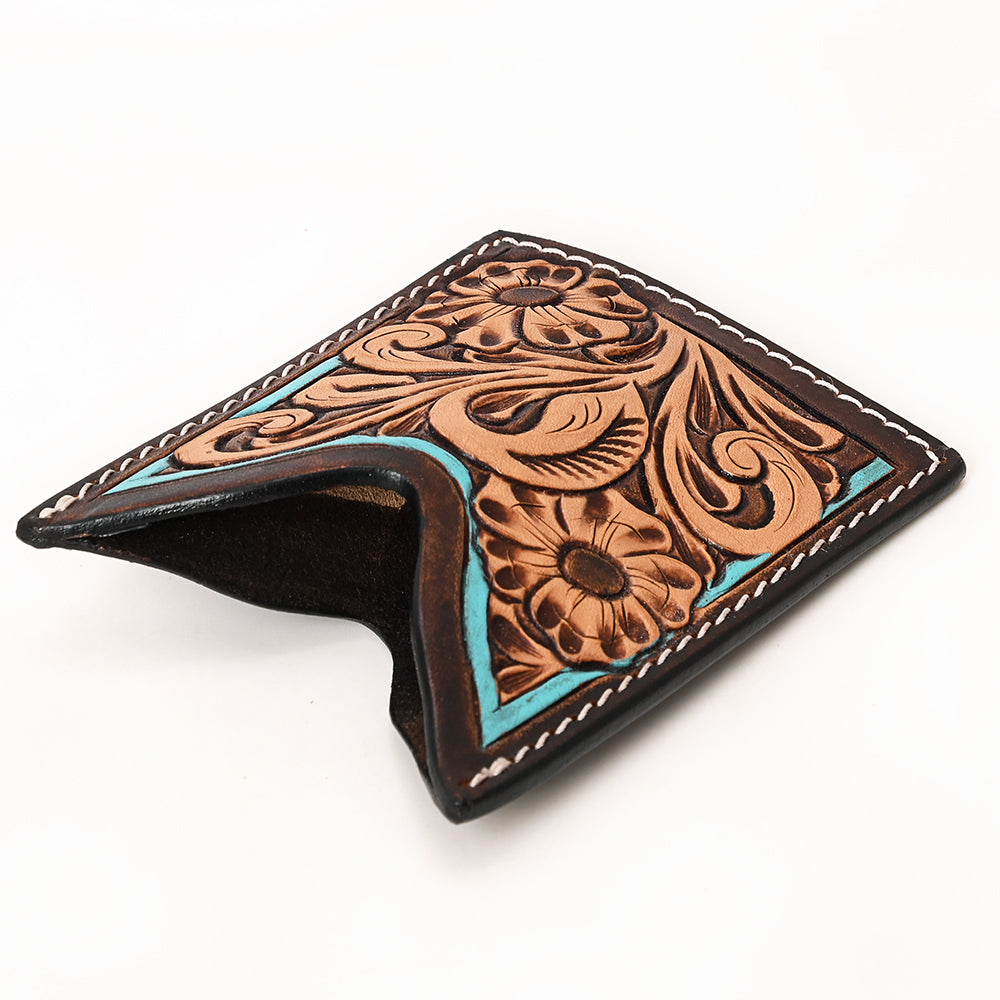 American Darling Floral Women &amp; Men Hand Carved Genuine Leather Card Holder