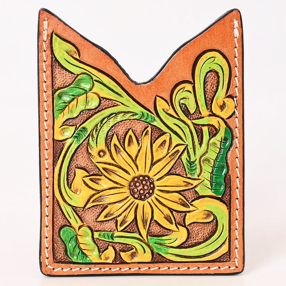 American Darling Floral Women &amp; Men Hand Carved Genuine Leather Card Holder