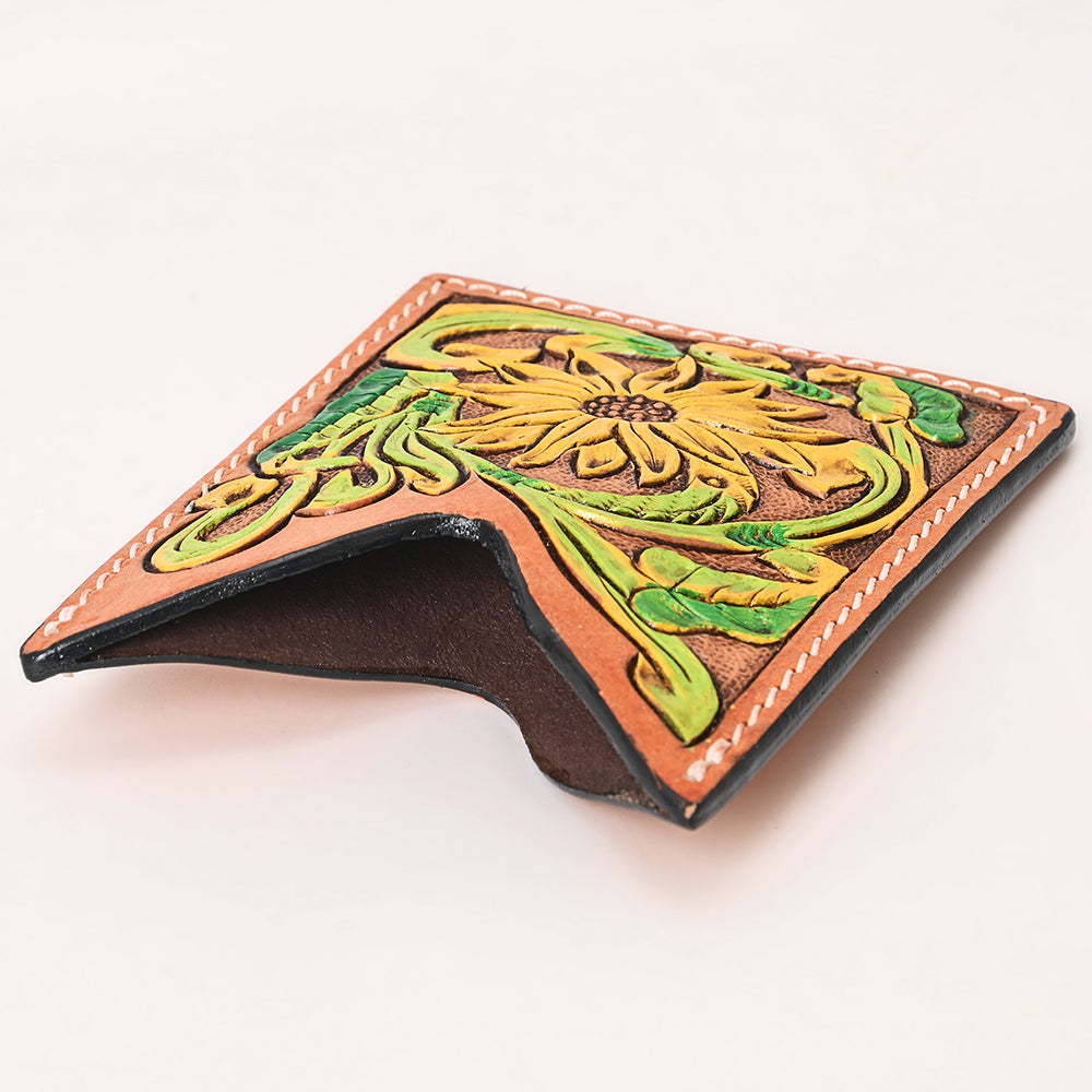 American Darling Floral Women &amp; Men Hand Carved Genuine Leather Card Holder