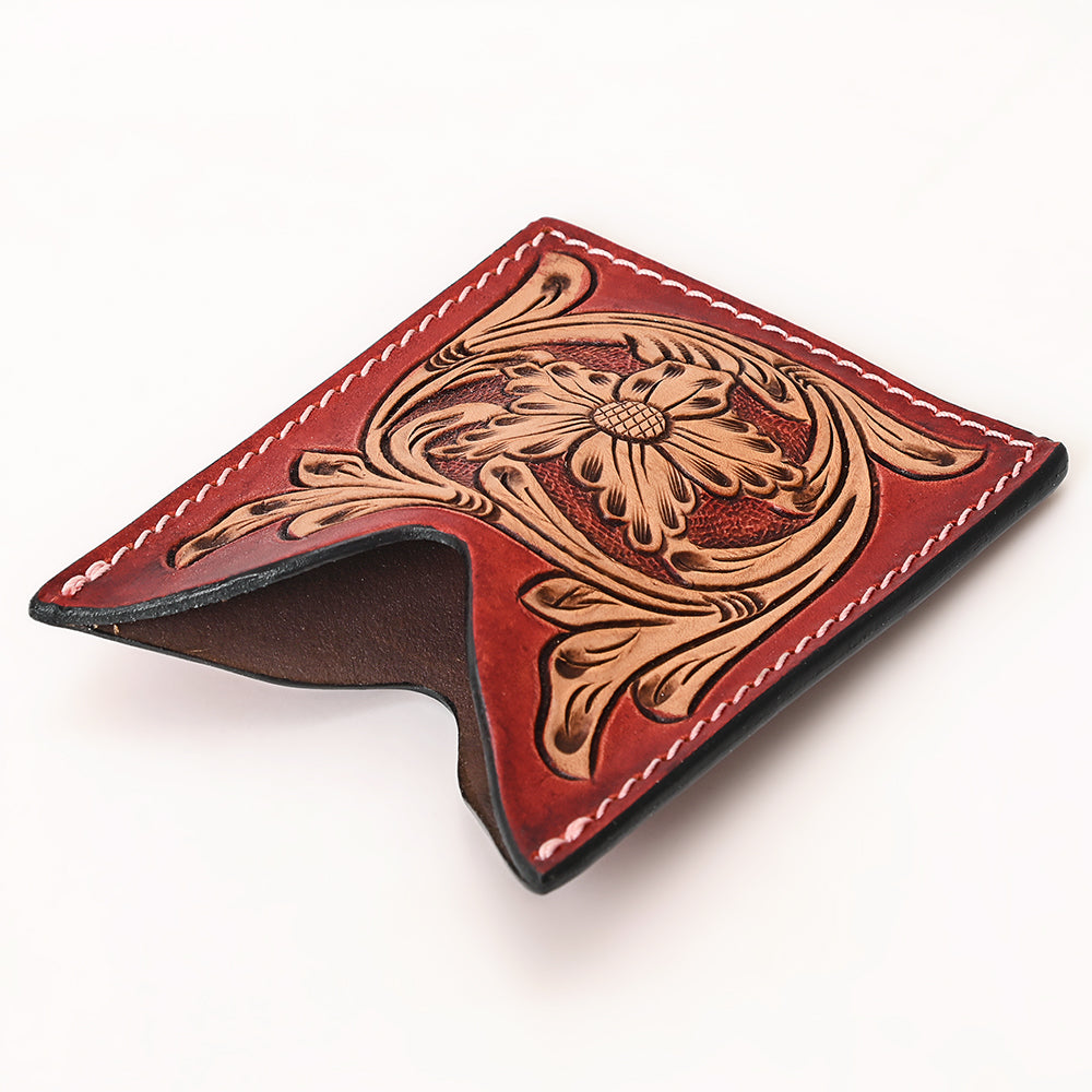 American Darling Floral Women &amp; Men Hand Carved Genuine Leather Card Holder