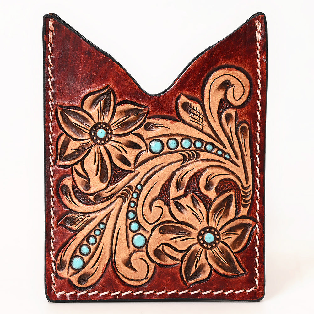 American Darling Floral Women &amp; Men Hand Carved Genuine Leather Card Holder