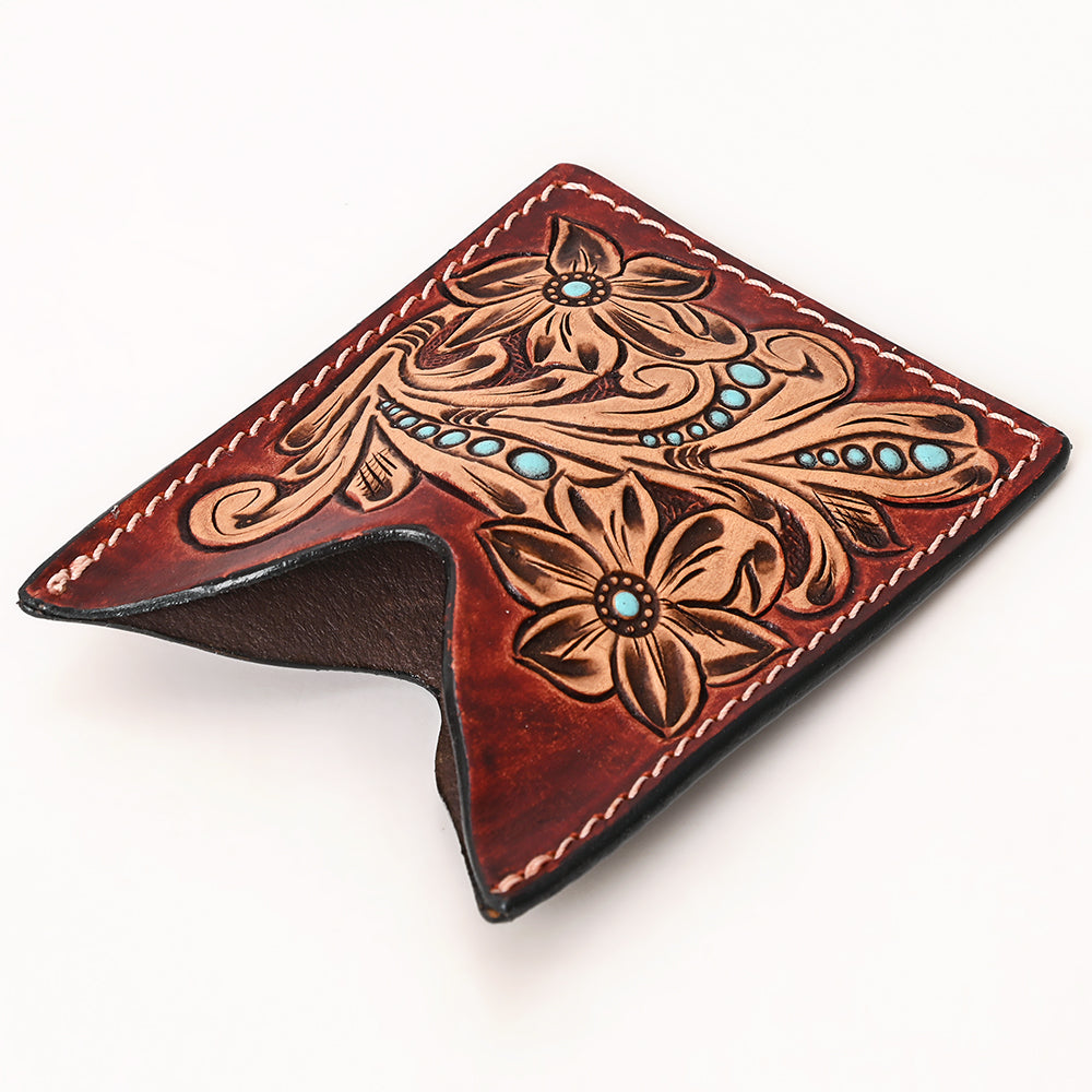 American Darling Floral Women &amp; Men Hand Carved Genuine Leather Card Holder