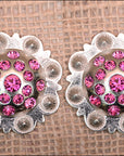 Western Screw Back Concho Fuchsia Berry Crystals Headstall Cowgirl 1.5 In