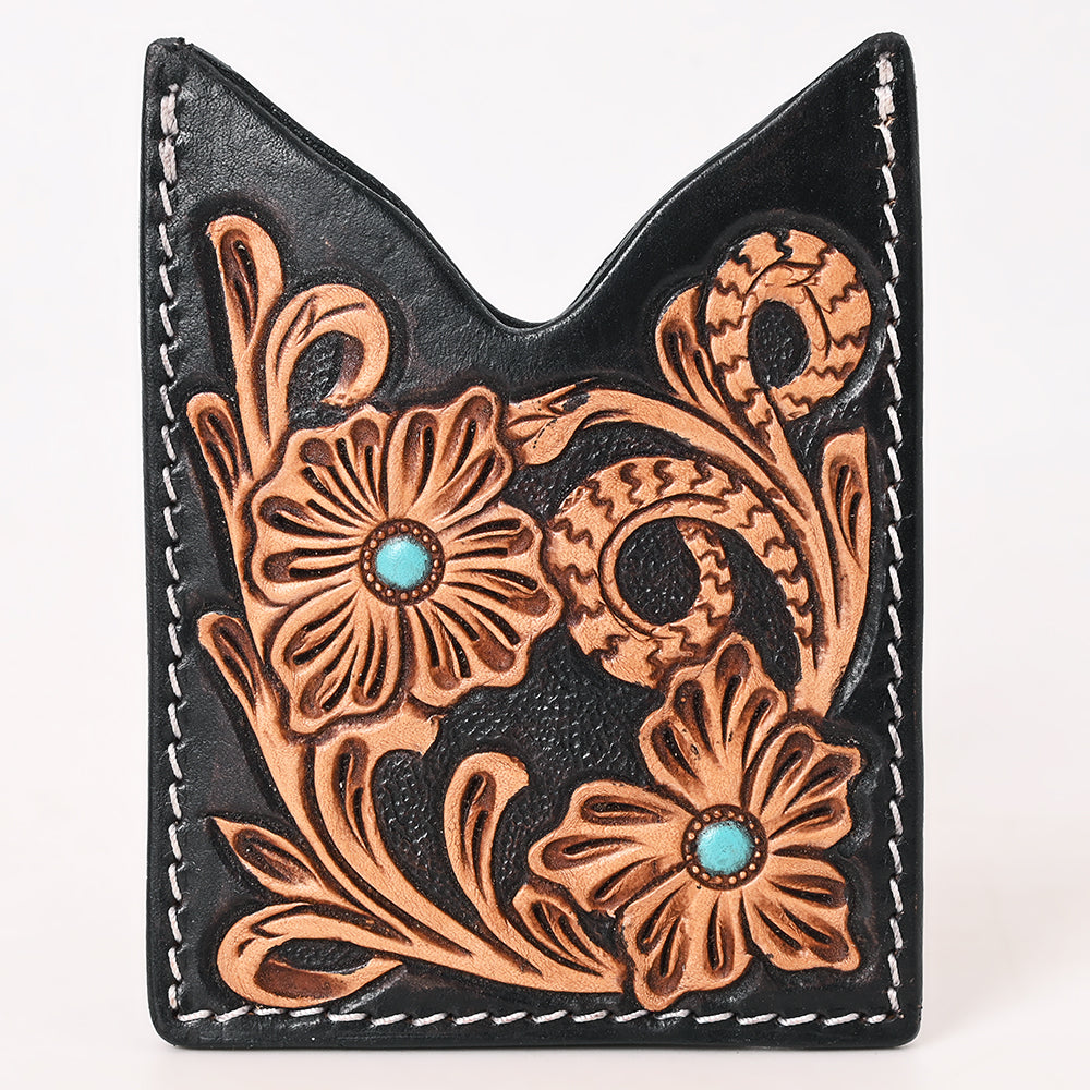 American Darling Floral Women &amp; Men Hand Carved Genuine Leather Card Holder