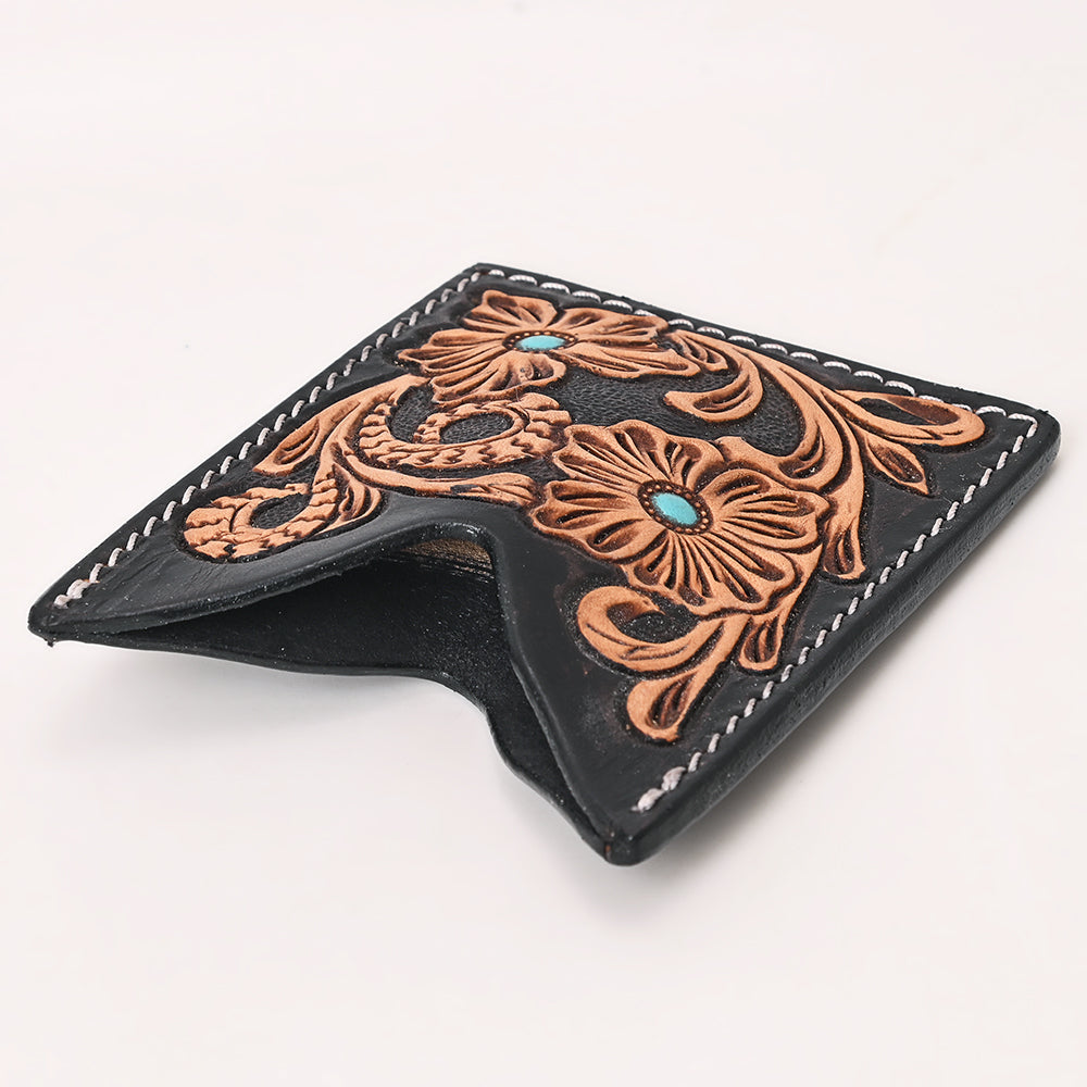 American Darling Floral Women &amp; Men Hand Carved Genuine Leather Card Holder