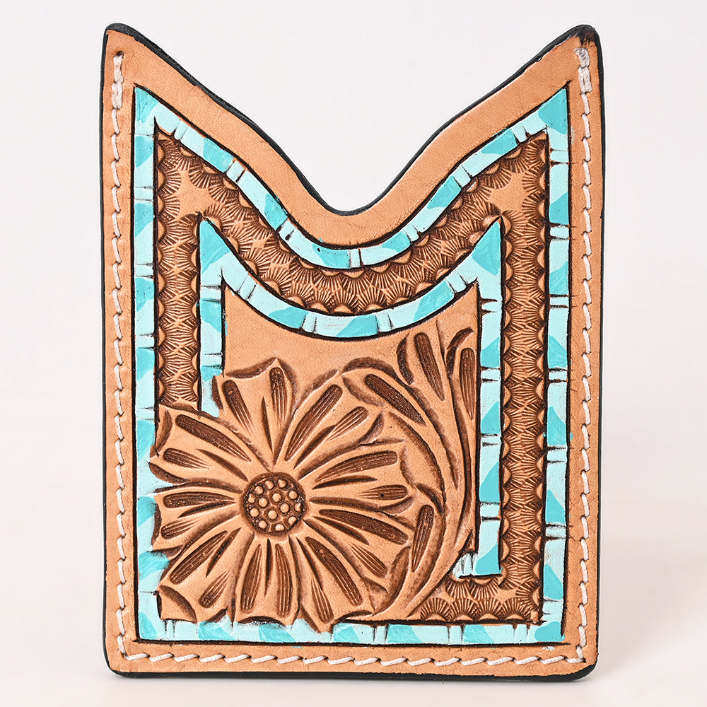 American Darling Floral Women &amp; Men Hand Carved Genuine Leather Card Holder