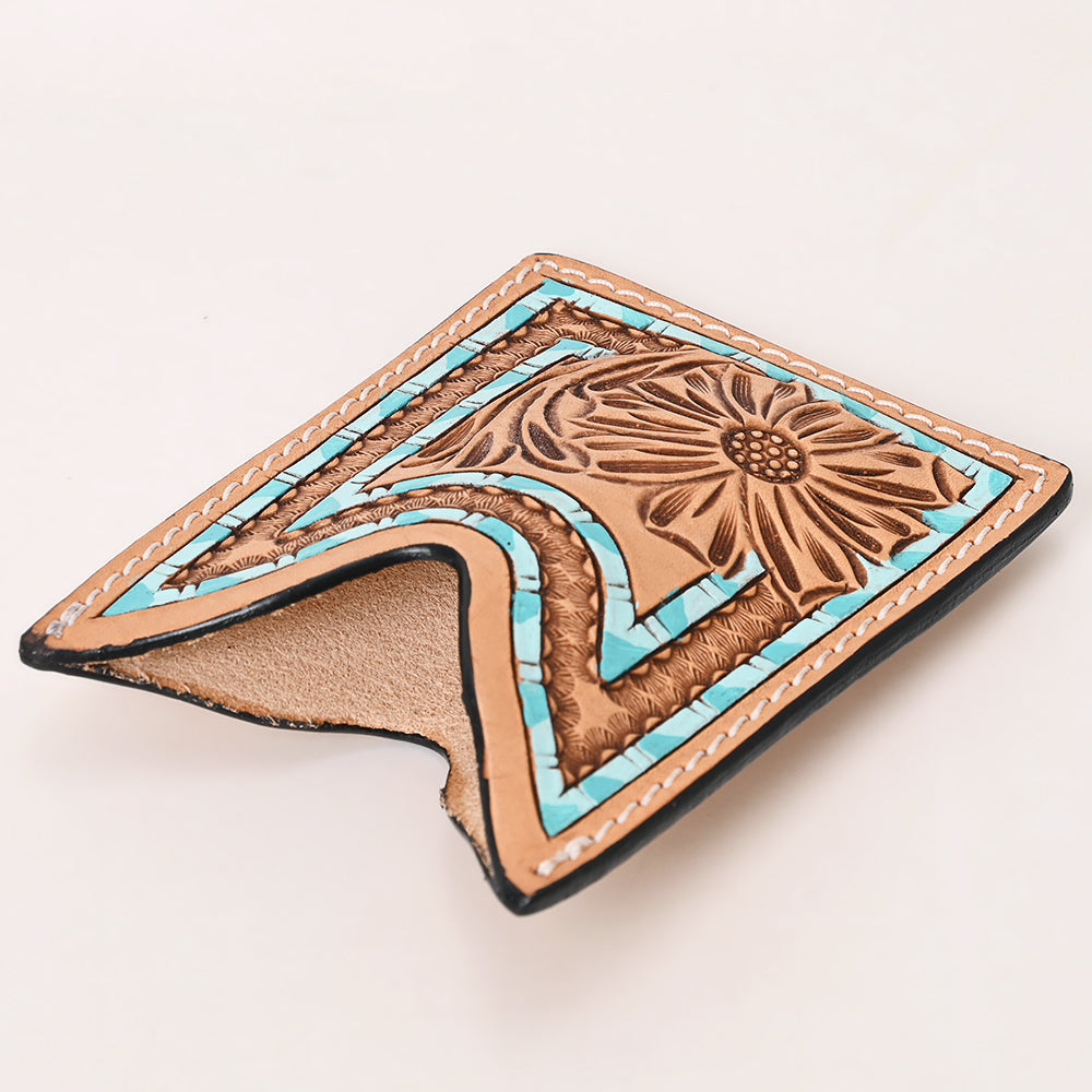 American Darling Floral Women &amp; Men Hand Carved Genuine Leather Card Holder