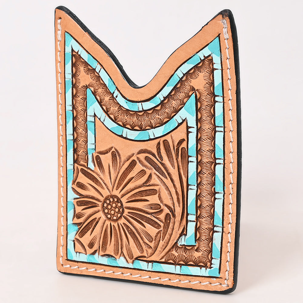 American Darling Floral Women &amp; Men Hand Carved Genuine Leather Card Holder