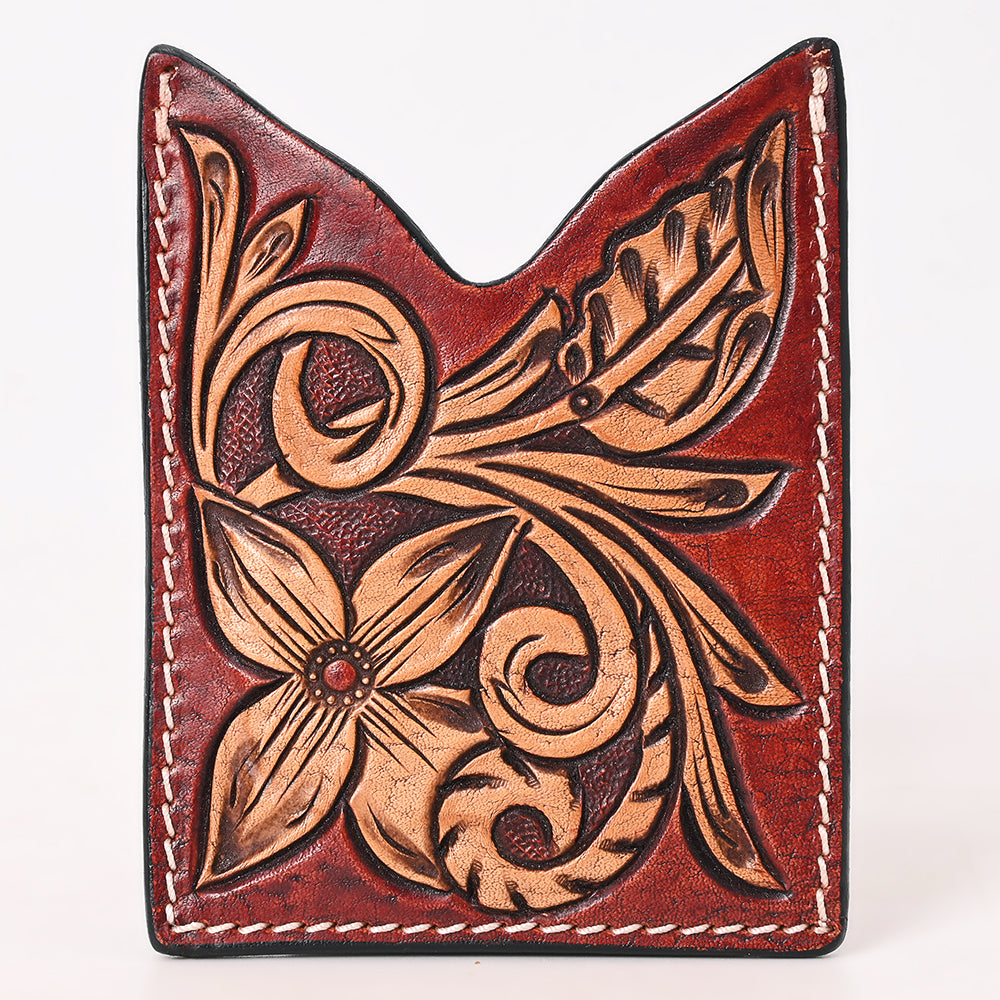 American Darling Floral Women &amp; Men Hand Carved Genuine Leather Card Holder
